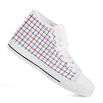 Red And Blue Tattersall Pattern Print White High Top Shoes