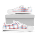 Red And Blue Tattersall Pattern Print White Low Top Sneakers