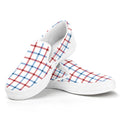 Red And Blue Tattersall Pattern Print White Slip On Sneakers