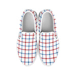 Red And Blue Tattersall Pattern Print White Slip On Shoes