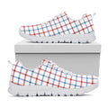 Red And Blue Tattersall Pattern Print White Running Shoes