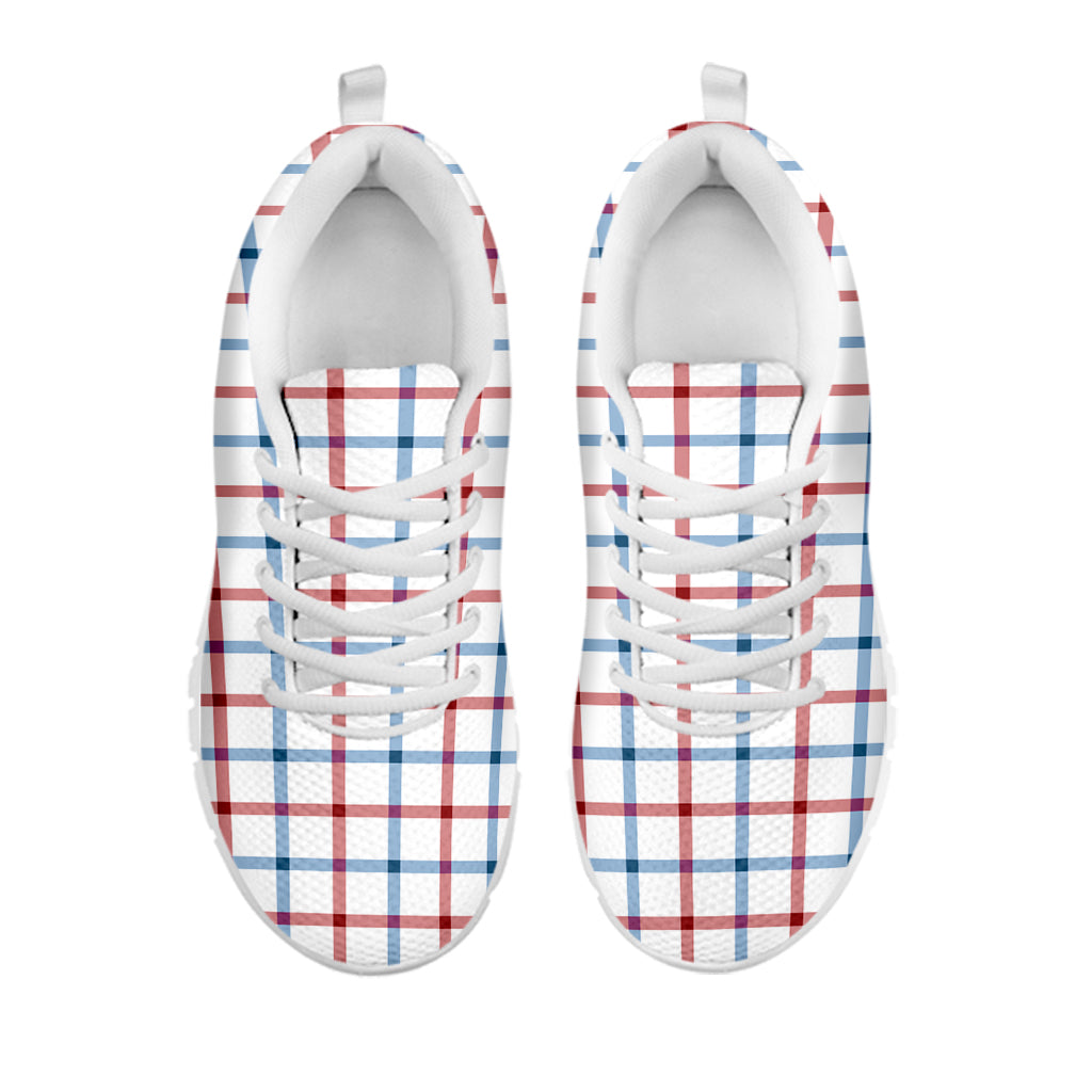 Red And Blue Tattersall Pattern Print White Sneakers