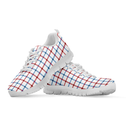 Red And Blue Tattersall Pattern Print White Sneakers