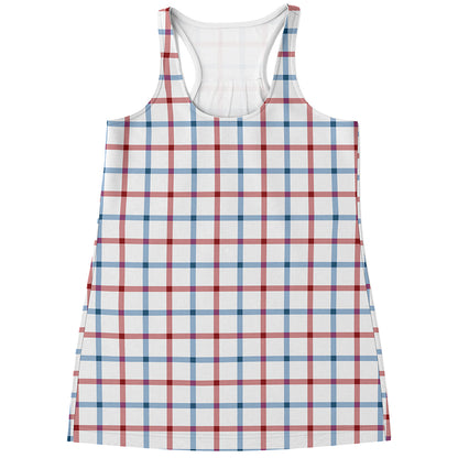 Red And Blue Tattersall Pattern Print Women's Racerback Tank Top