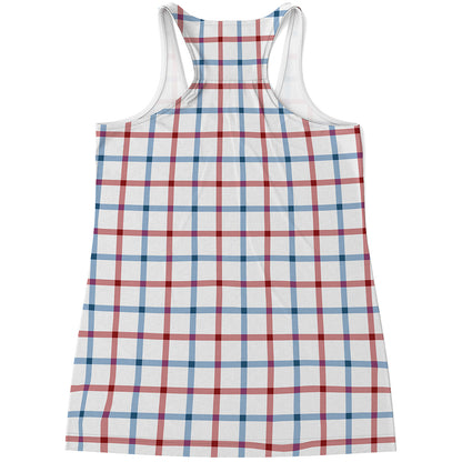 Red And Blue Tattersall Pattern Print Women's Racerback Tank Top