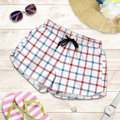 Red And Blue Tattersall Pattern Print Women's Shorts
