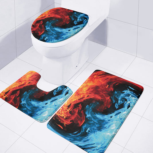 Red And Blue Twin Flame Print 3 Piece Bath Mat Set
