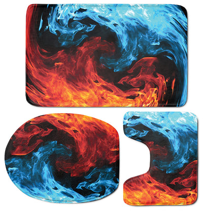 Red And Blue Twin Flame Print 3 Piece Bath Mat Set
