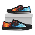 Red And Blue Twin Flame Print Black Low Top Sneakers