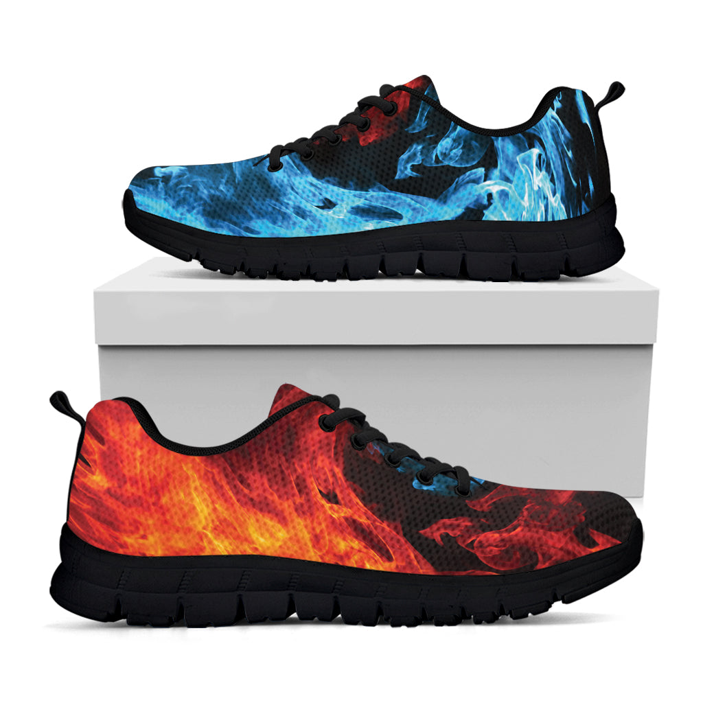 Red And Blue Twin Flame Print Black Sneakers