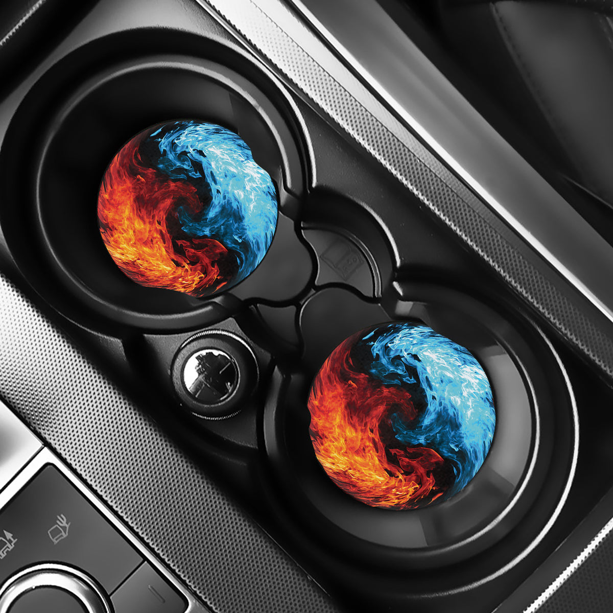 Red And Blue Twin Flame Print Car Coasters