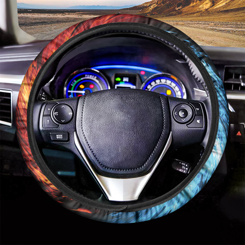 Red And Blue Twin Flame Print Car Steering Wheel Cover