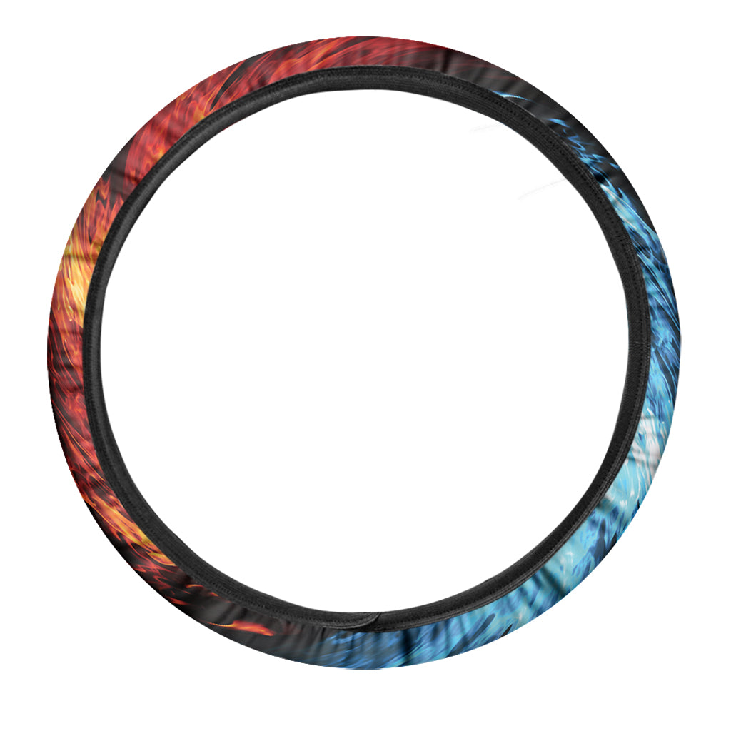 Red And Blue Twin Flame Print Car Steering Wheel Cover