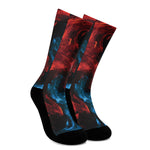 Red And Blue Twin Flame Print Crew Socks