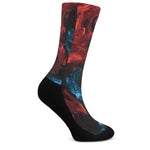 Red And Blue Twin Flame Print Crew Socks