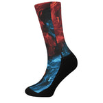 Red And Blue Twin Flame Print Crew Socks