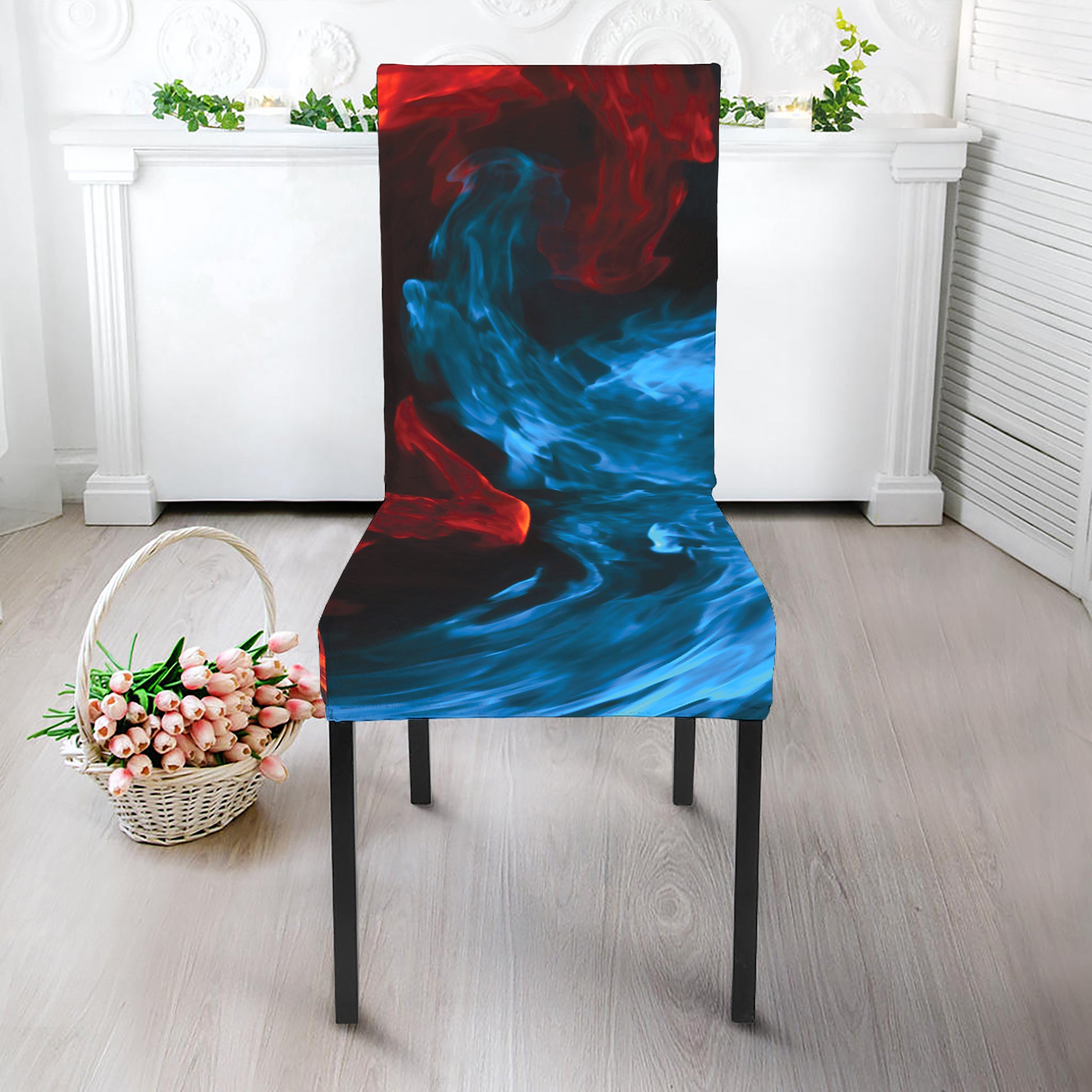 Red And Blue Twin Flame Print Dining Chair Slipcover