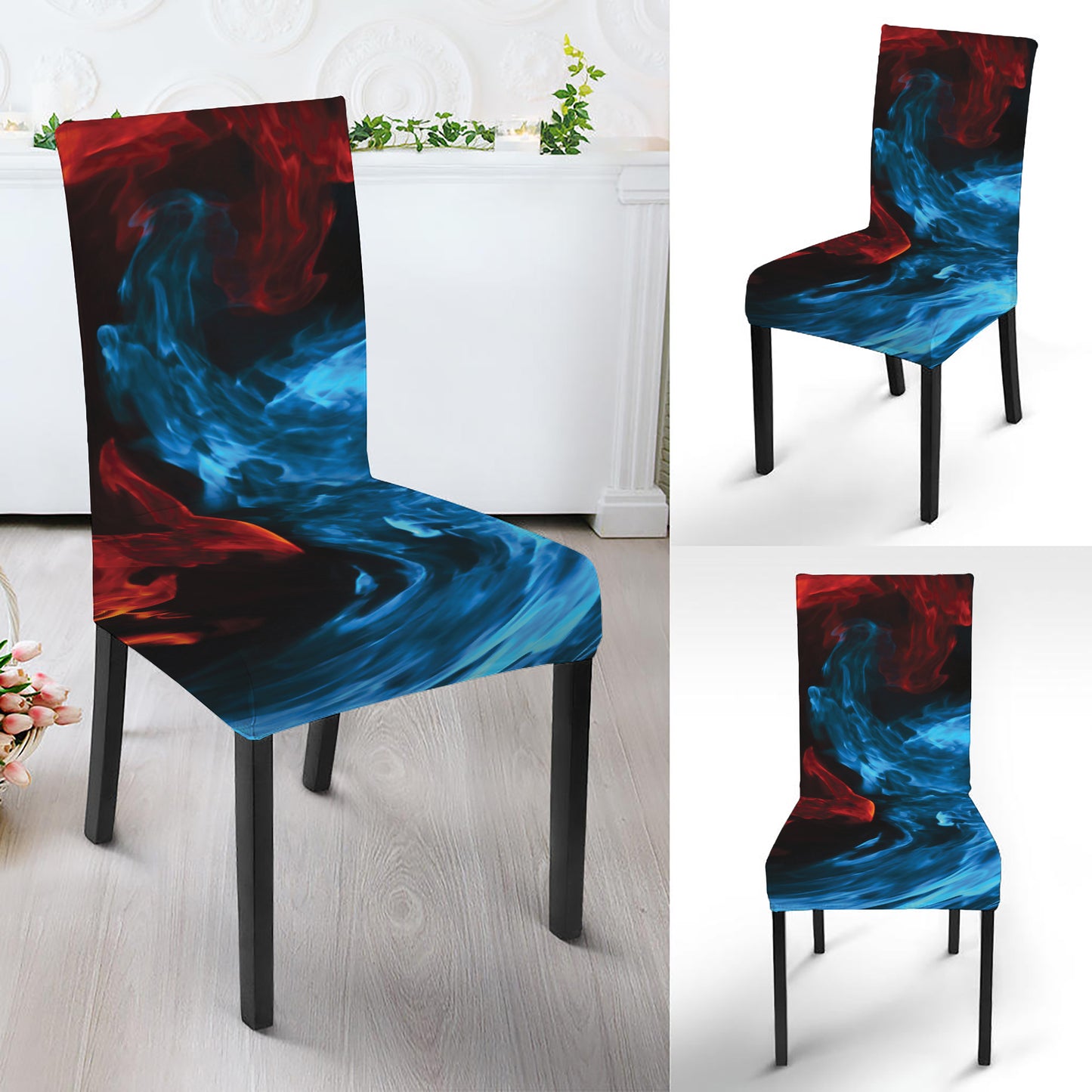 Red And Blue Twin Flame Print Dining Chair Slipcover