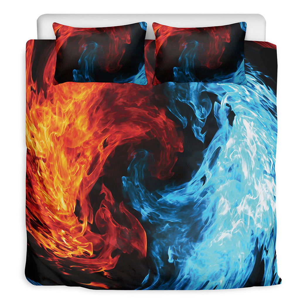 Red And Blue Twin Flame Print Duvet Cover Bedding Set