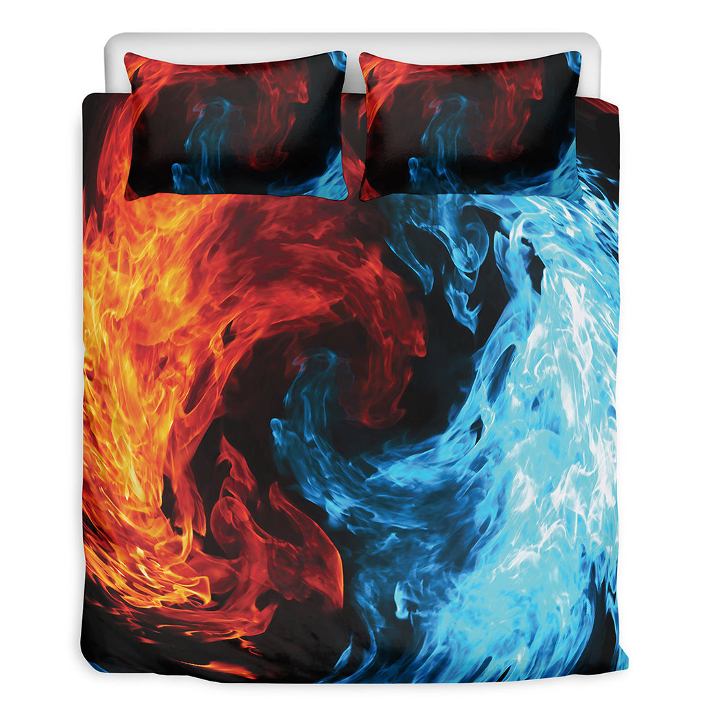 Red And Blue Twin Flame Print Duvet Cover Bedding Set