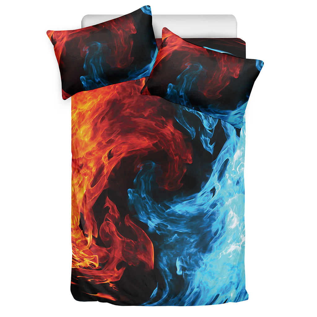 Red And Blue Twin Flame Print Duvet Cover Bedding Set