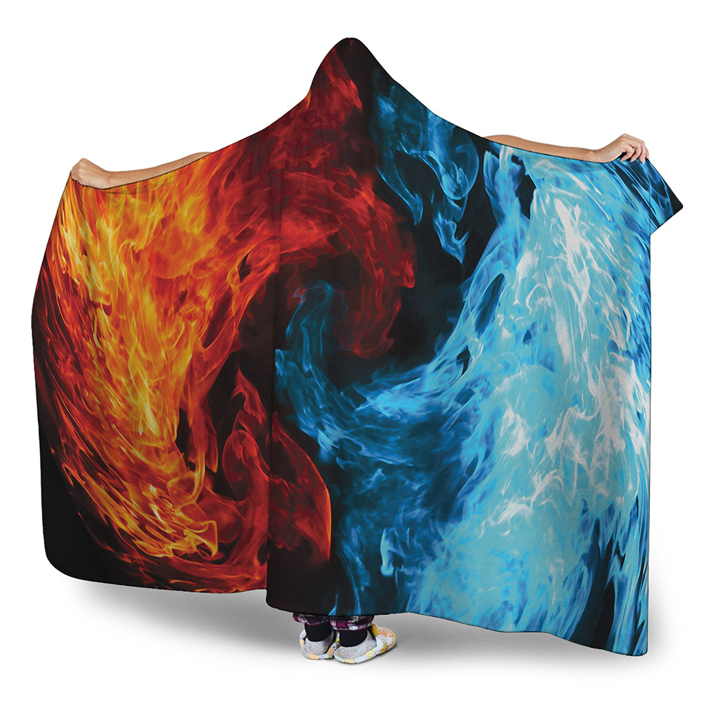 Red And Blue Twin Flame Print Hooded Blanket