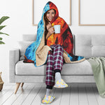 Red And Blue Twin Flame Print Hooded Blanket