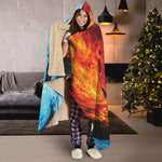 Red And Blue Twin Flame Print Hooded Blanket