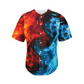 Red And Blue Twin Flame Print Men's Baseball Jersey