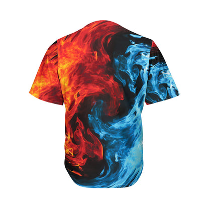 Red And Blue Twin Flame Print Men's Baseball Jersey
