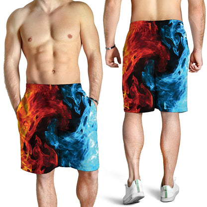 Red And Blue Twin Flame Print Men's Shorts