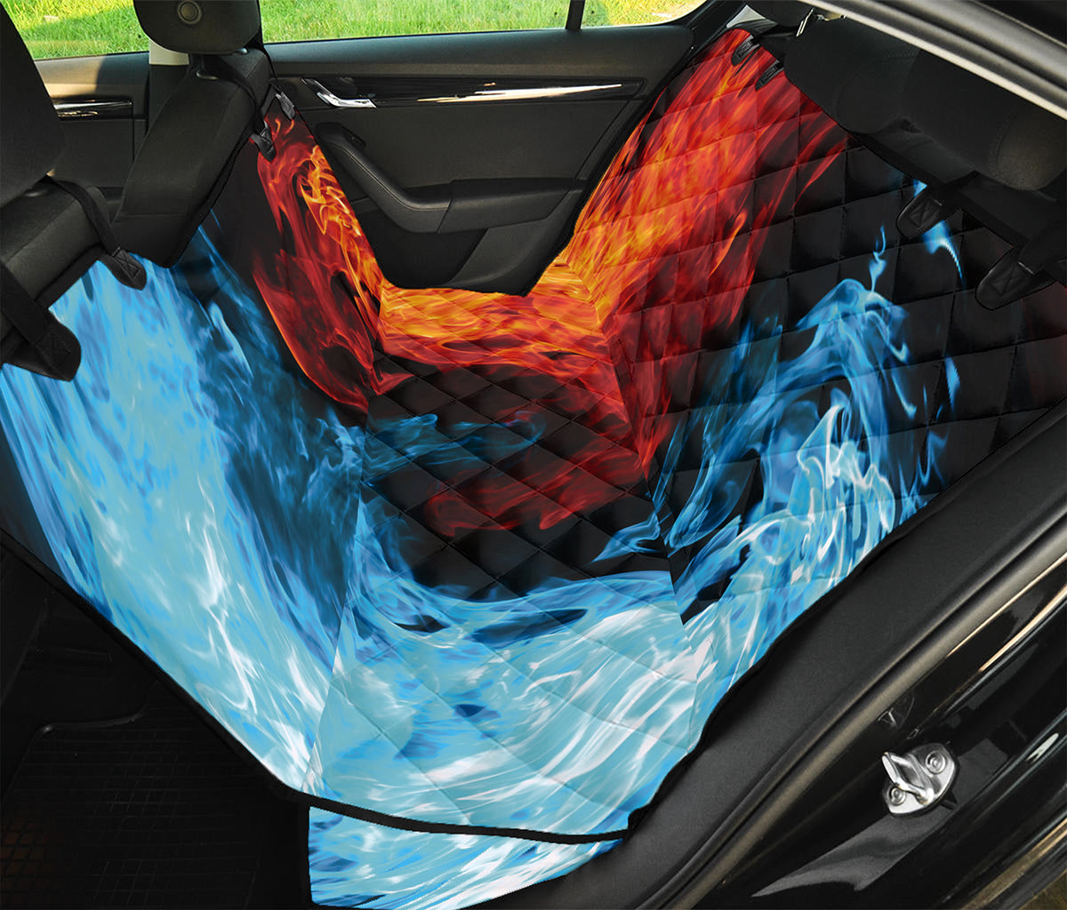 Red And Blue Twin Flame Print Pet Car Back Seat Cover