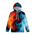 Red And Blue Twin Flame Print Pullover Hoodie