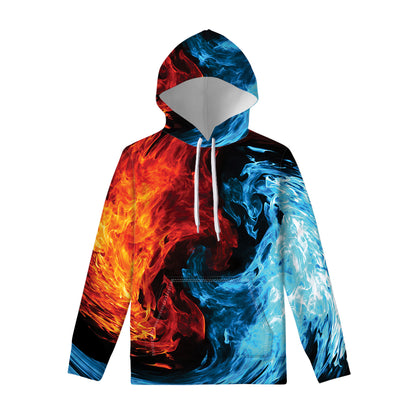 Red And Blue Twin Flame Print Pullover Hoodie
