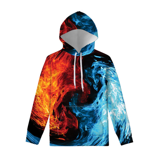 Red And Blue Twin Flame Print Pullover Hoodie