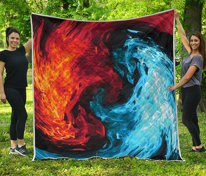 Red And Blue Twin Flame Print Quilt