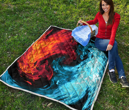 Red And Blue Twin Flame Print Quilt