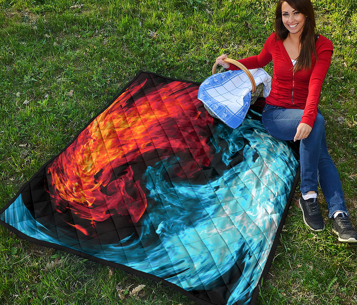 Red And Blue Twin Flame Print Quilt