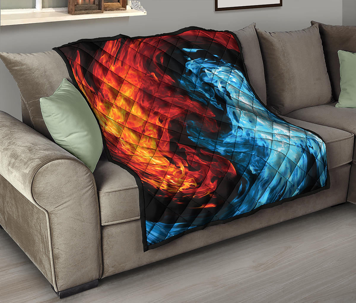 Red And Blue Twin Flame Print Quilt