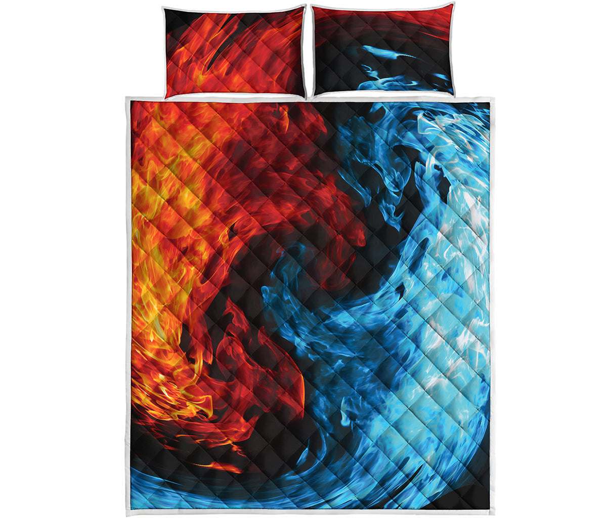 Red And Blue Twin Flame Print Quilt Bed Set