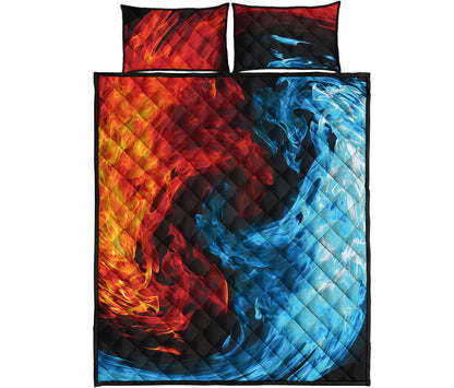 Red And Blue Twin Flame Print Quilt Bed Set