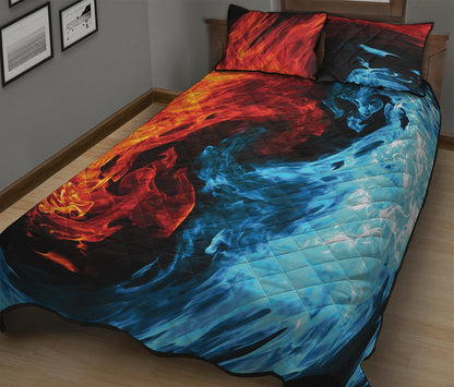 Red And Blue Twin Flame Print Quilt Bed Set