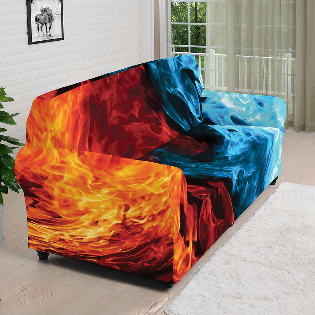Red And Blue Twin Flame Print Sofa Cover