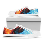 Red And Blue Twin Flame Print White Low Top Shoes
