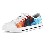 Red And Blue Twin Flame Print White Low Top Shoes