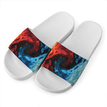 Red And Blue Twin Flame Print White Slide Sandals