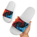 Red And Blue Twin Flame Print White Slide Sandals