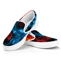 Red And Blue Twin Flame Print White Slip On Sneakers
