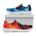 Red And Blue Twin Flame Print White Sneakers