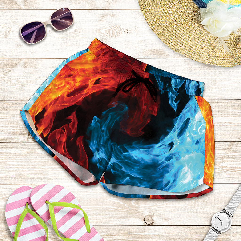 Red And Blue Twin Flame Print Women's Shorts